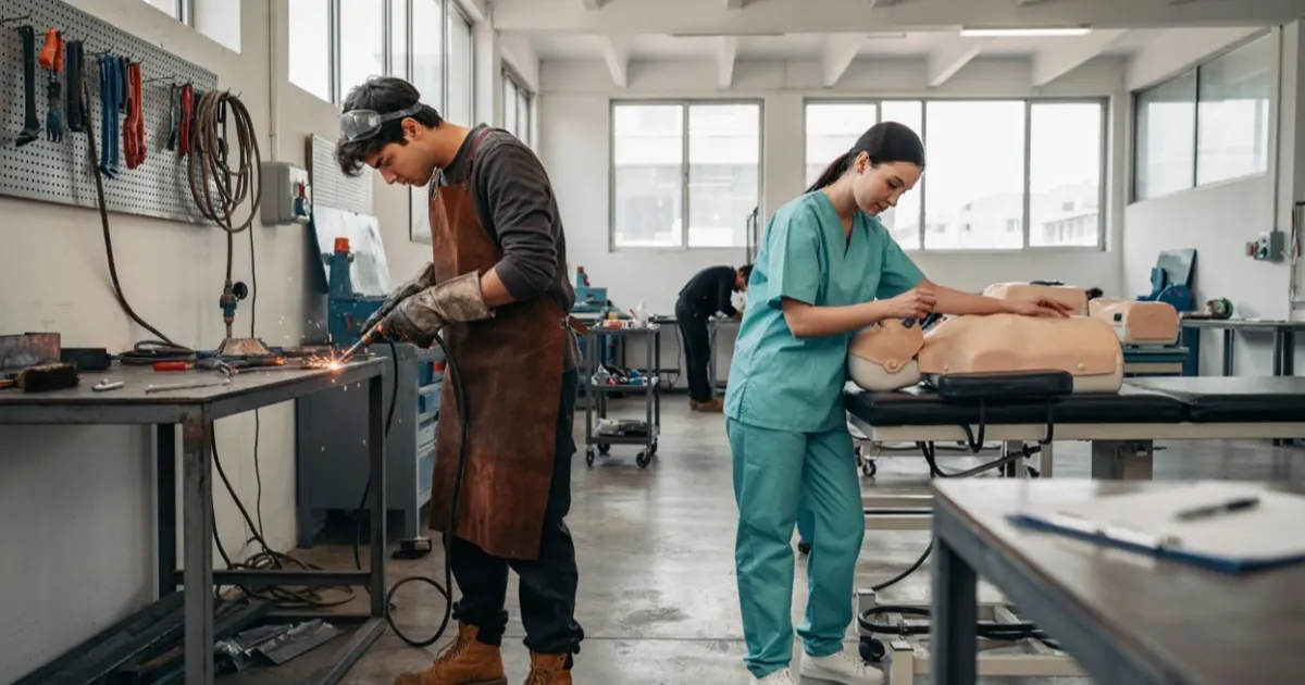 Two trade training labs side by side