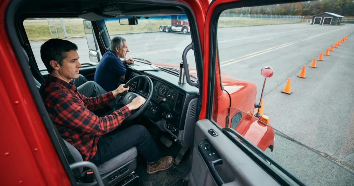 Students training in a cdl program