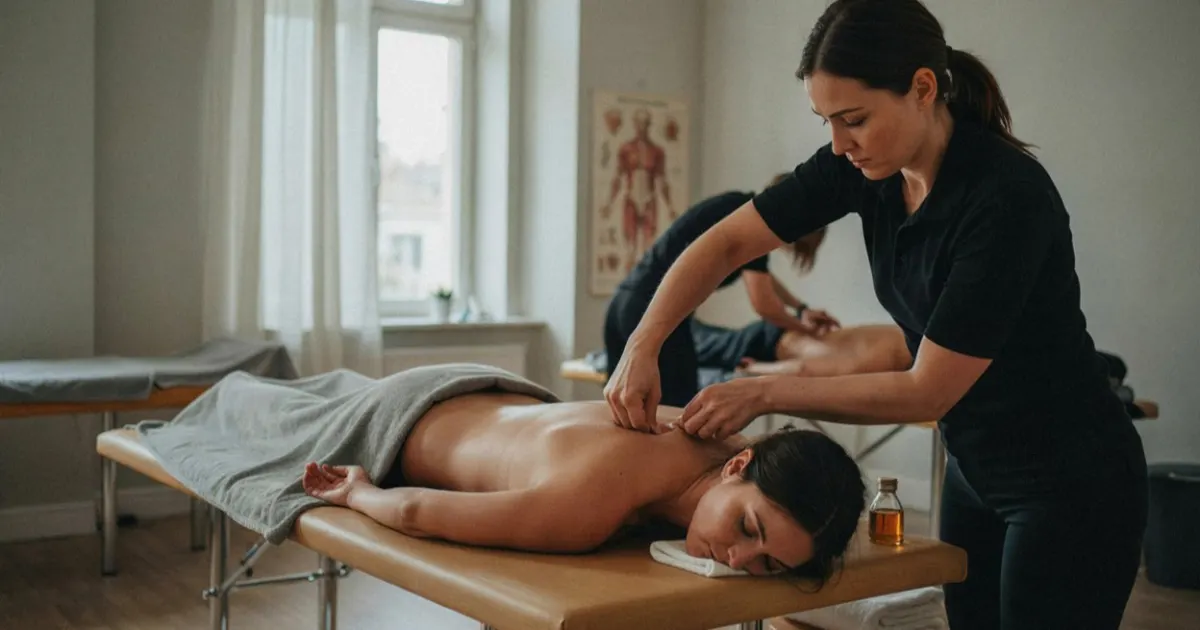 Students training in a massage therapy program