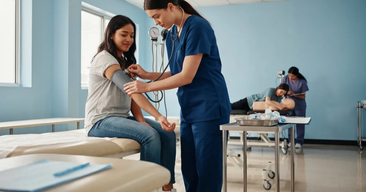 Students training in a medical assistant program